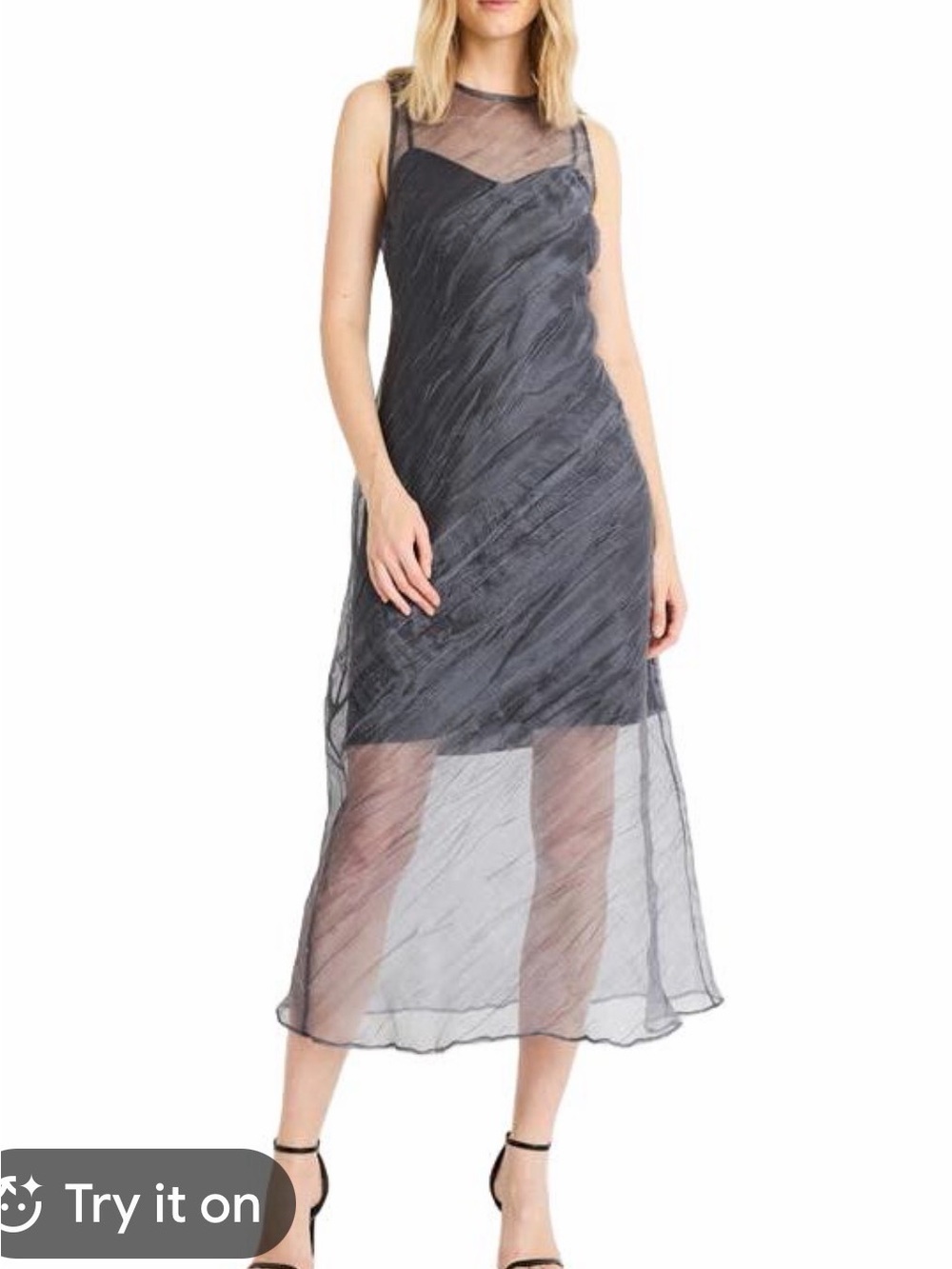 Women's Sheer Organza Overlay Midi Dress - Charcoal Gray
